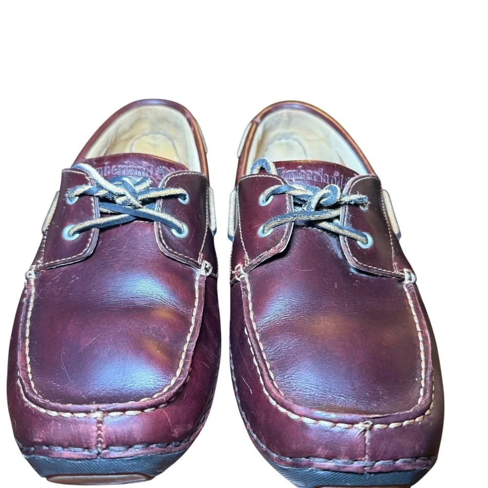 Timberland Annapolis 2-Eye Moc Toe rootbeer Burgundy Leather‎ Boat Shoes Sz 9.5